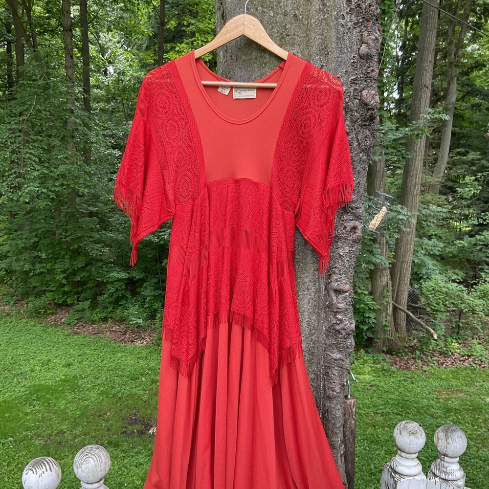 Vintage Red Lace with fringe Women Dress 9 - Picture 8 of 9